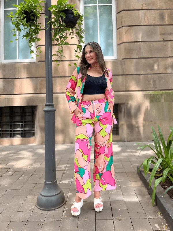 Aastha Fashion Women's Printed Muslin Multi Pink Kurti With Pant (Cord Set) By Srf Jaipur Slim-Fit Khaki Pants