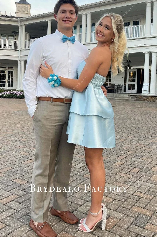 Homecoming Dress | Sky Blue Strapless Layered Short Formal Gown Tunics Business professional