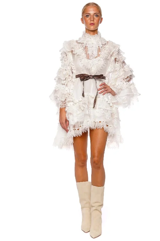Crush Heart Trim Lace Mini Dress Classic White Mini Dress
