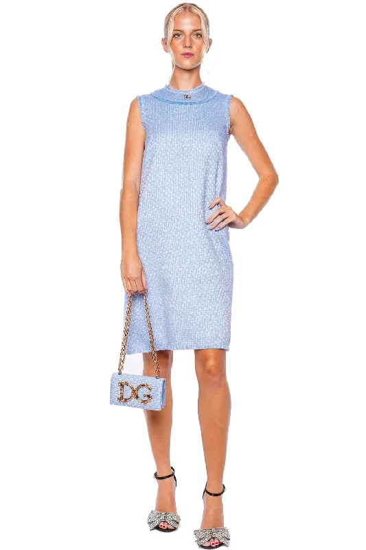 Blue Tweed Sleeveless Mini Dress Chic Mini Dress with V-Neck