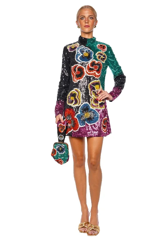 Halle Embroidered Long Sleeve Mini Dress Fashionable Lace Mini Dress