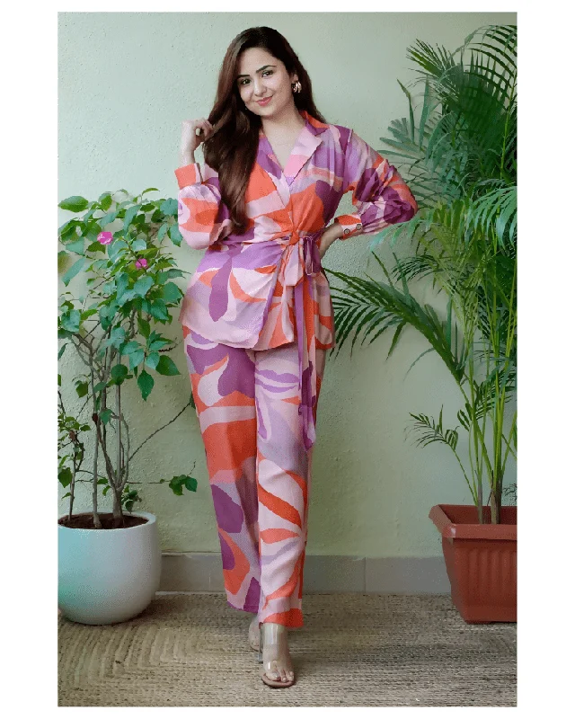 Aastha Fashion Women's Printed Muslin Multi Pink Kurti With Pant (Cord Set) By Srf Jaipur Elegant Silk Pants