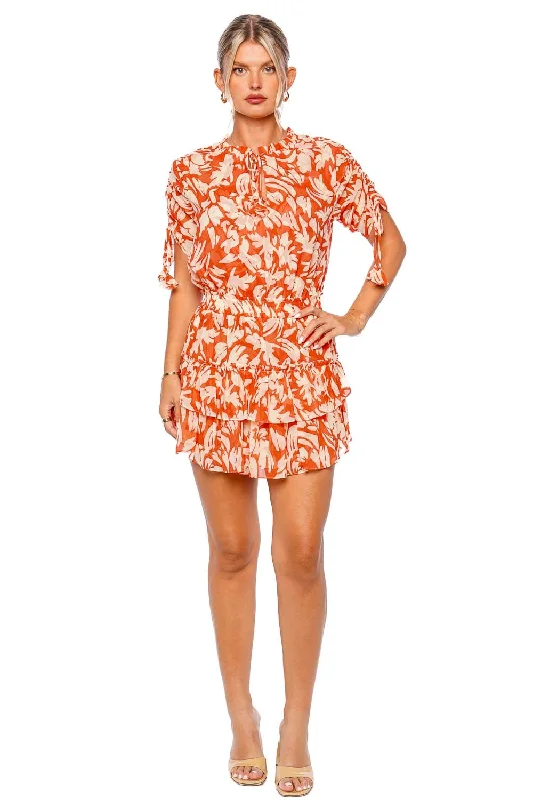Becca Patmos Tangerine Ruffled Mini Dress Comfortable Linen Mini Dress