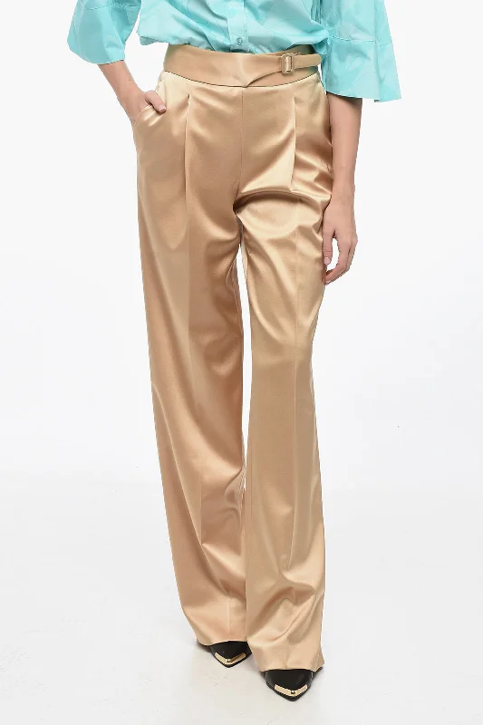 Ermanno Scervino Single-pleated Silk Satin Pants 42 Italian size Formal Stretch Pants