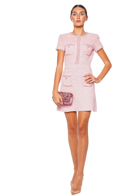Pink Textured Knit Mini Dress Cozy Satin Mini Dress