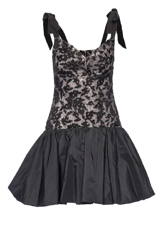 Marguerite Black Tie Shoulder Mini Dress Elegant Satin Mini Dress