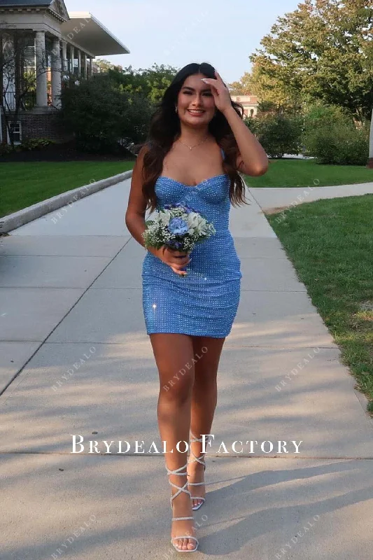 Blue Sequined Thin Straps Mini Homecoming Dress Tunics Trendy modern