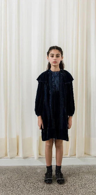 AW1148-Rosie Velvet & Lace Dress-Navy Tunics Satin smooth