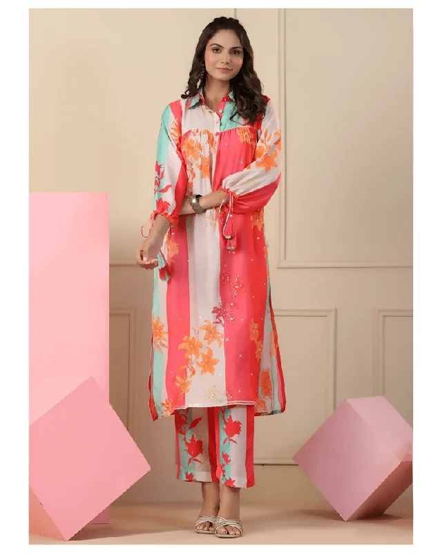 Aastha Fashion Women's Printed Cotton Green Kurti With Pant By Srf Jaipur Soft Stretch Pants
