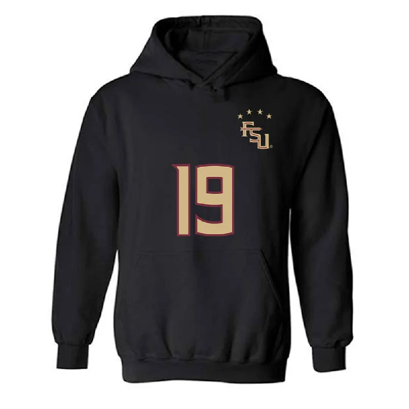 FSU - NCAA Women's Soccer : Kameron Simmonds - Black Replica Shersey Hooded Sweatshirt Hoodie with Back Slit Movement Comfort