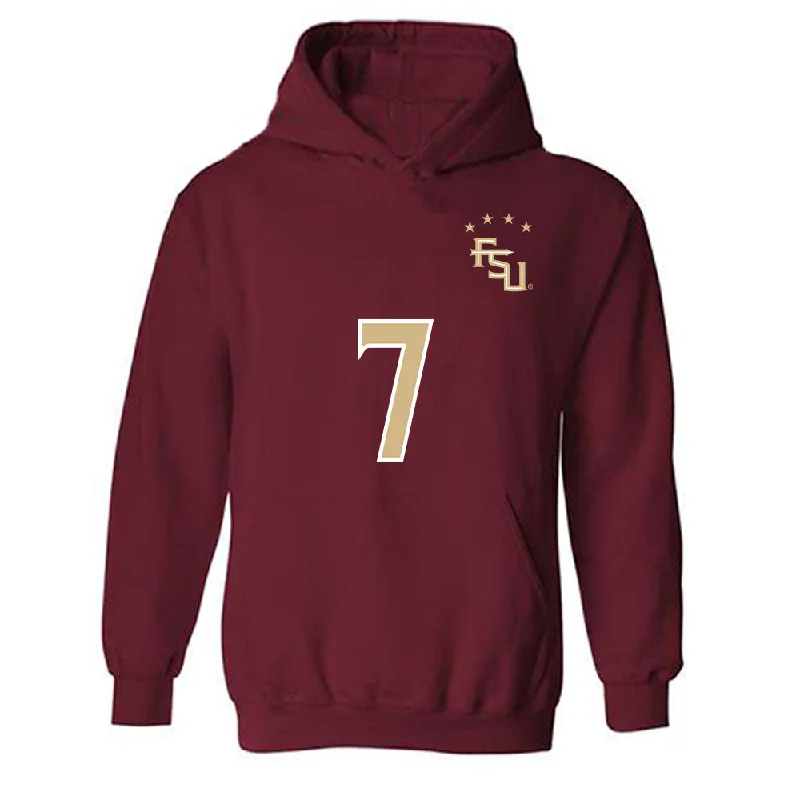 FSU - NCAA Women's Soccer : Ran Iwai - Garnet Replica Shersey Hooded Sweatshirt Hoodie with Hem Drawcord Adjustable Customizable