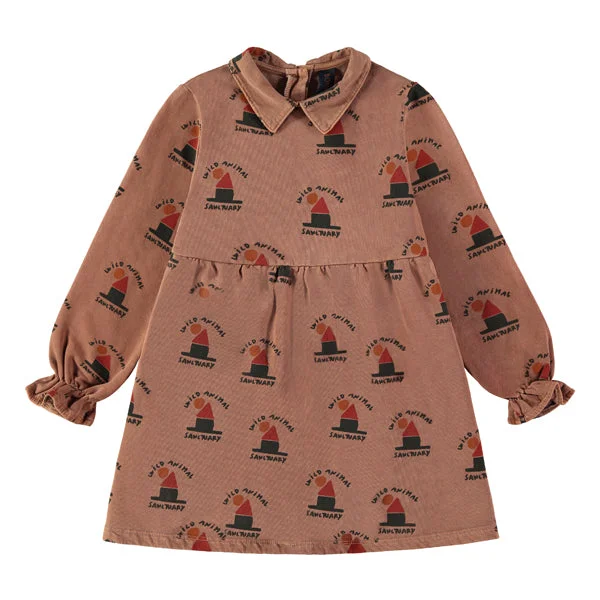 AW22-DRFM-ALL OVER WILD DRESS-Wood Tunics Long Elegant