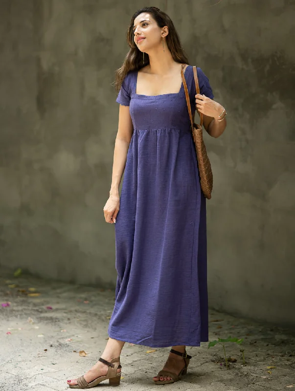 Handwoven Elegance. Organic Kala Cotton Long Dress - Deep Lavender Tunics Versatile all-occasion
