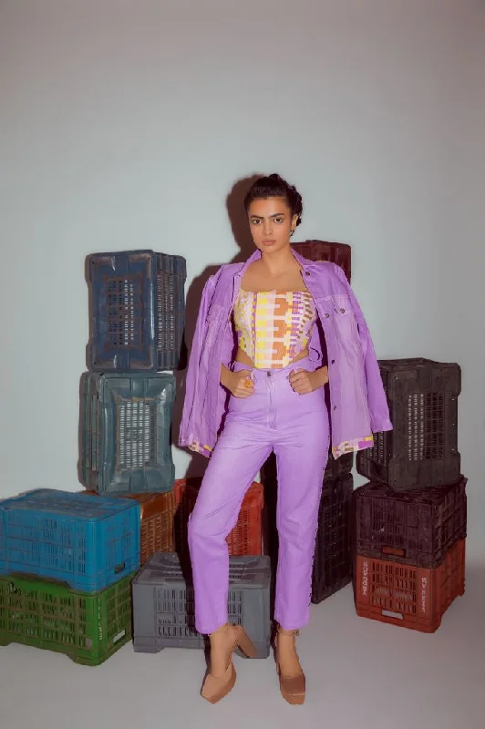 Lilac Denim Pants with Rivet detailing Formal Dress Pants