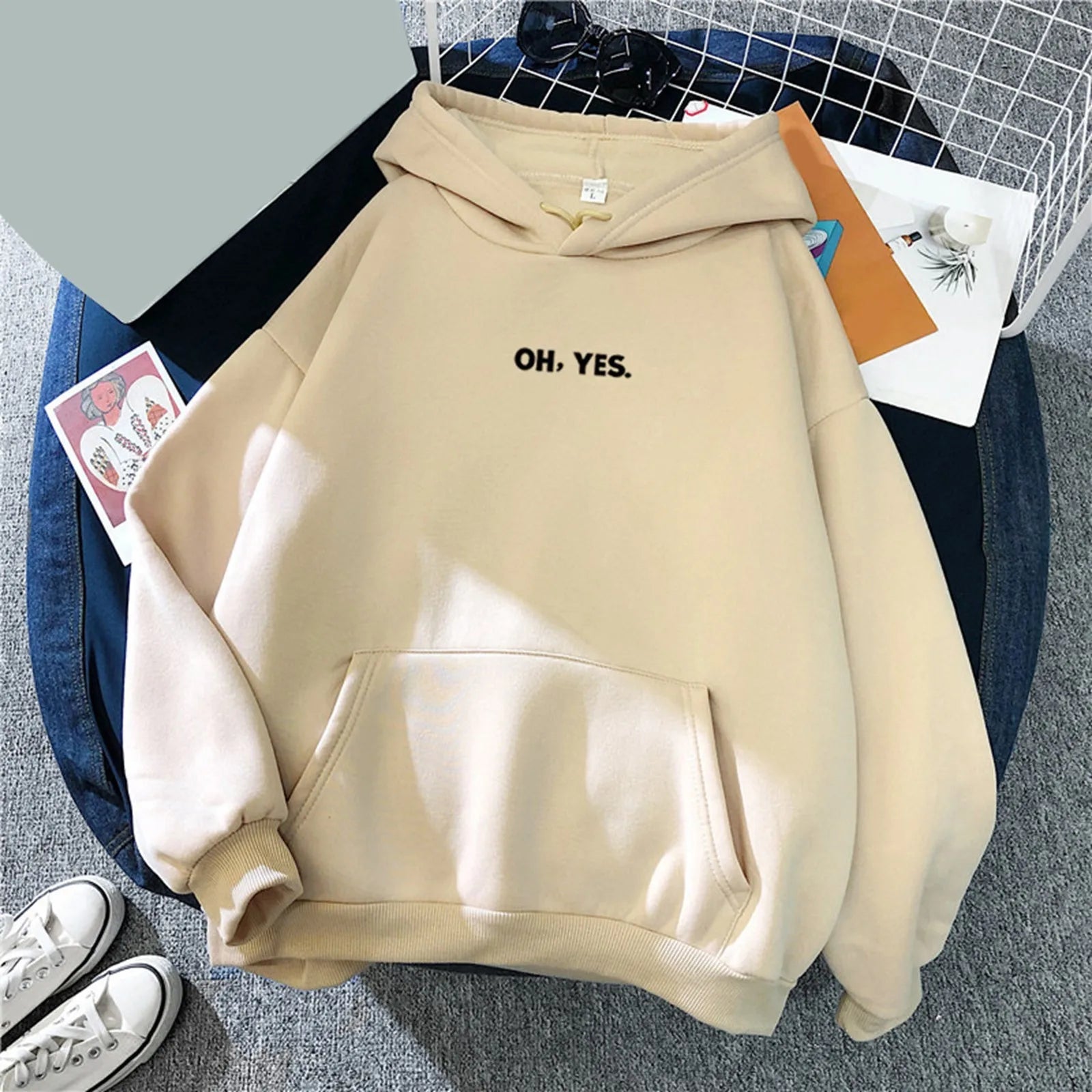Women'S Casual Loose Letter Printed Lightweight Autumn Winter Hoodie With Fleece Cute And Trendy Pullover Sweatshirt With Hem Hoodie with Slit Hem Functional Movement