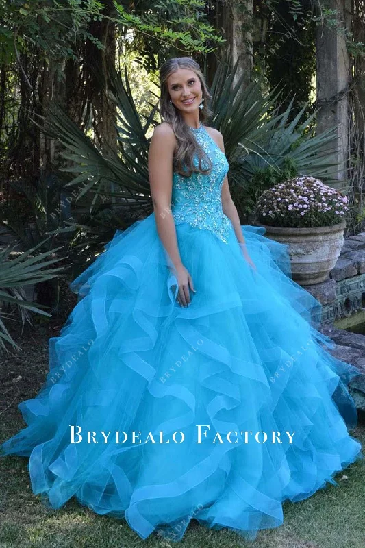 Pool Halter Rhinestones Ruffled Tulle Quinceanera Dress Tunics Occasion special
