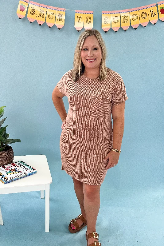Ribbed Round Neck Mini Dress- Peanut Butter Cozy Knitted Mini Dress