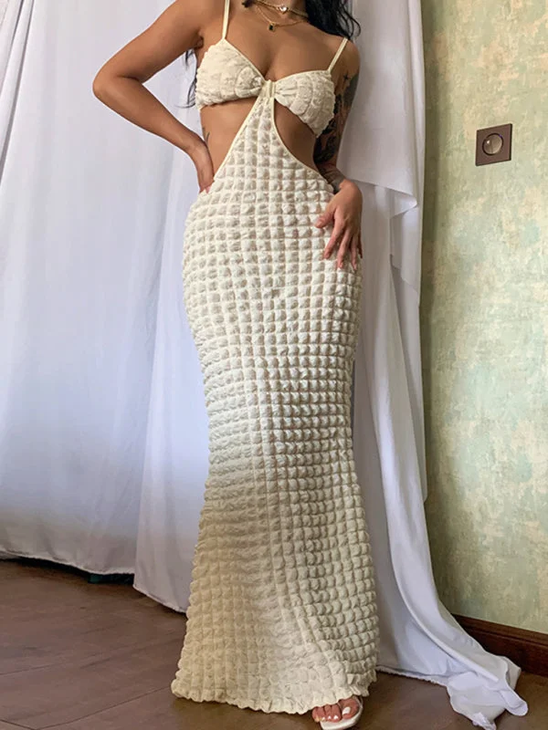 Women's New Solid Color Suspender Sexy Hollow Pure Desire Slim Elegant Long Dress Tunics New arrival