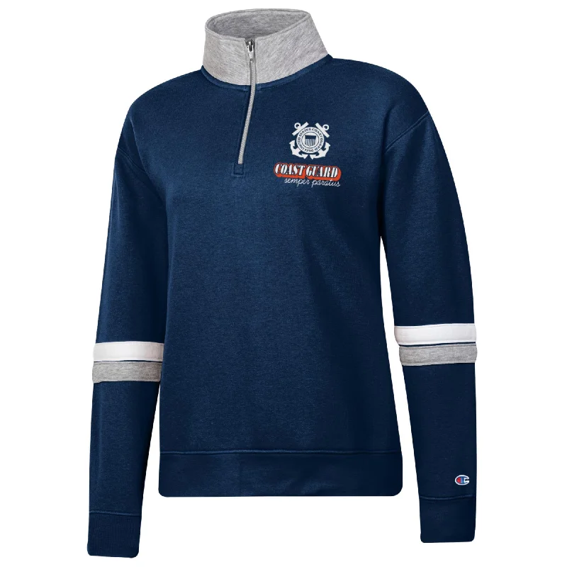 Coast Guard Champion Womens 1/4 Zip Fleece Sweatshirt Cotton Hoodie Fleece Lining Warmth