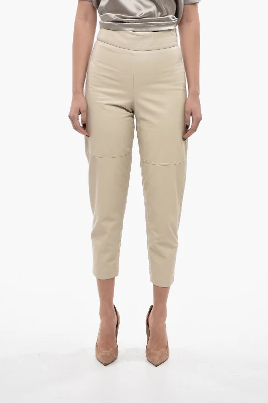 Brunello Cucinelli High-waisted Leather Pants with Side Zip 40 Italian size Modern Skinny Pants