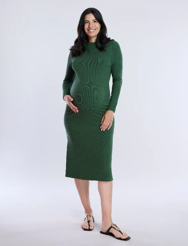 Long Sleeve Rib Knit Column Dress Tunics stripes playful