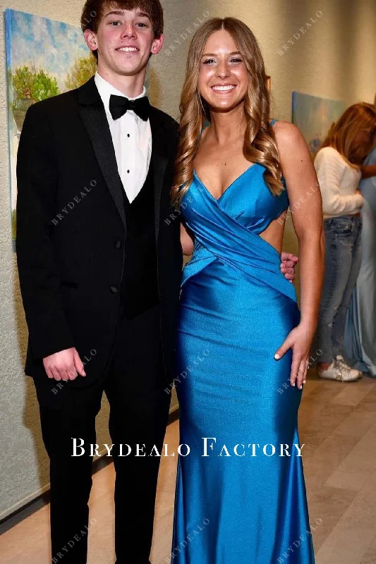 Homecoming Dress | Blue Thin Straps Wrapped Mermaid Formal Gown Tunics Short Trendy