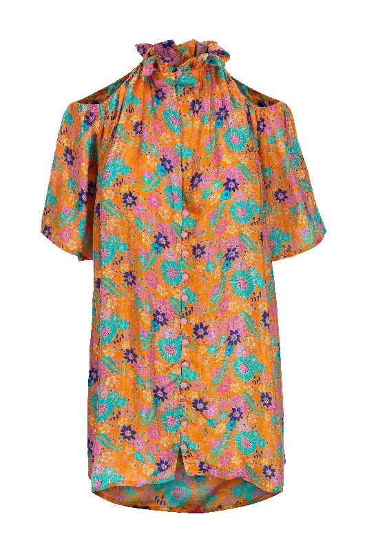 Honey Suckle Mini Dress - Villblomst Orange Fashionable Summer Mini Dress