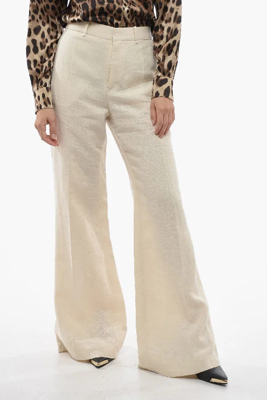 Chloe Linen Palazzo Pants with Hidden Closure 46 Italian size Comfortable Wide-Leg Pants
