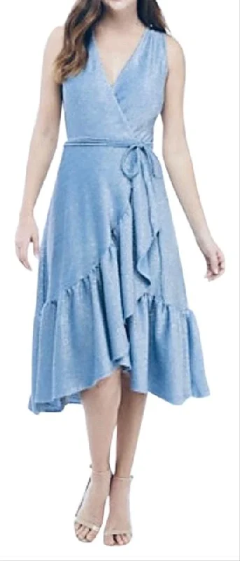 Glamour - Faux Wrap Glitter Ruffled Dress 81016MUSC Tunics Luxurious high-end