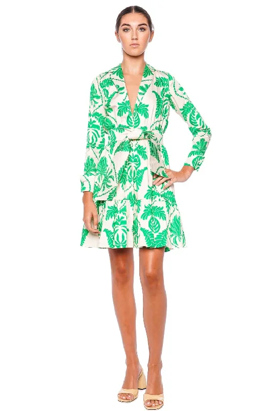 Postales Printed Cotton Belted Mini Dress Chic Mini Dress with V-Neck