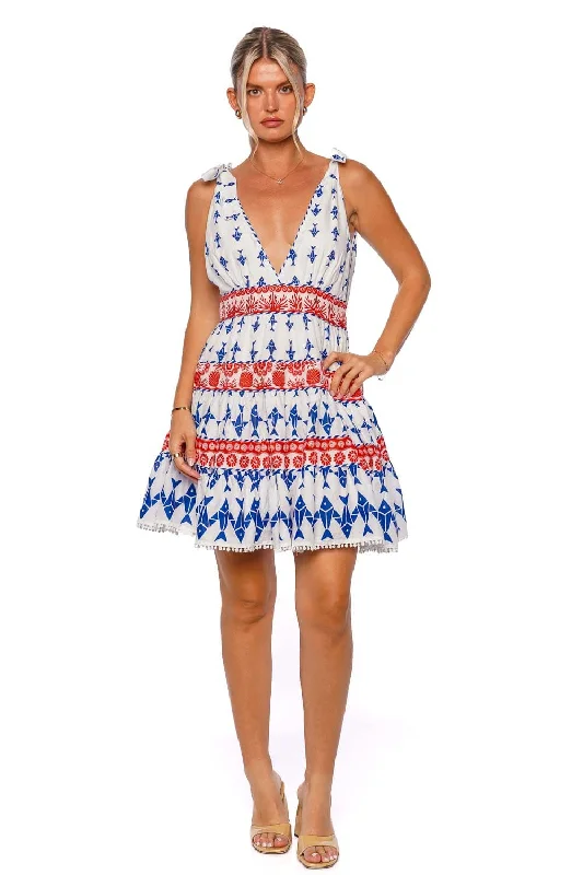 Graphic Fishes Tie Shoulder Mini Dress Classic Striped Mini Dress