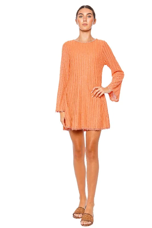 Dalia Pearl Long Sleeve Knit Mini Dress Trendy Tulle Mini Dress