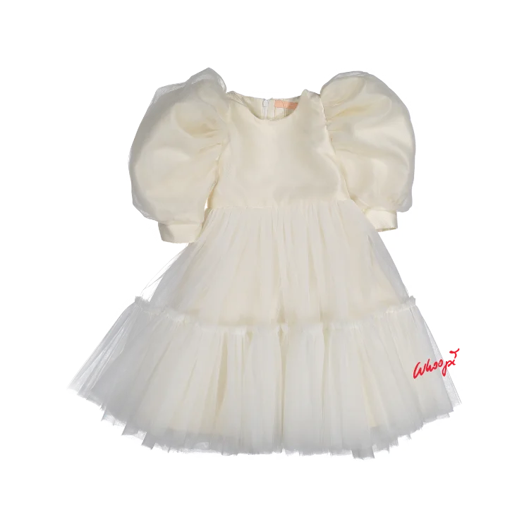 AW23-17-JACKIE DRESS (SHORT)-Ivory Tulle Tunics Velvet soft