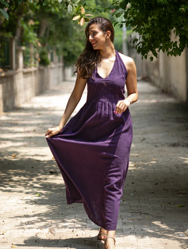 Handwoven Elegance. Organic Kala Cotton Long Dress - Deep Purple Tunics Cozy soft