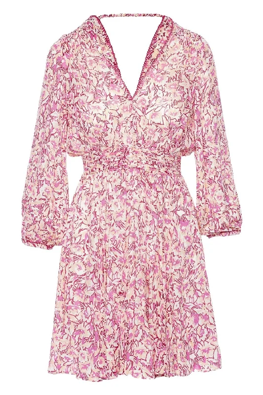 Anabelle Pink Graffiti Long Sleeve Mini Dress Elegant Silk Mini Dress