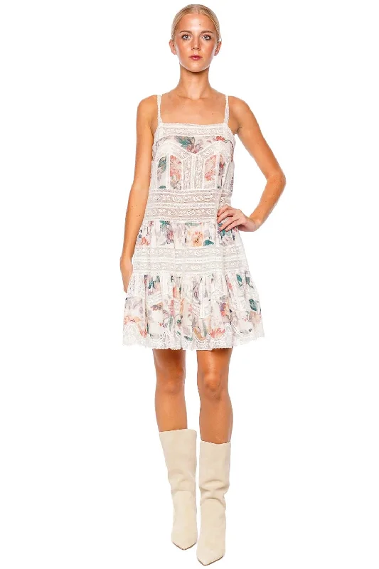 Acacia Lace Trim Floral Mini Dress Casual V-Neck Mini Dress