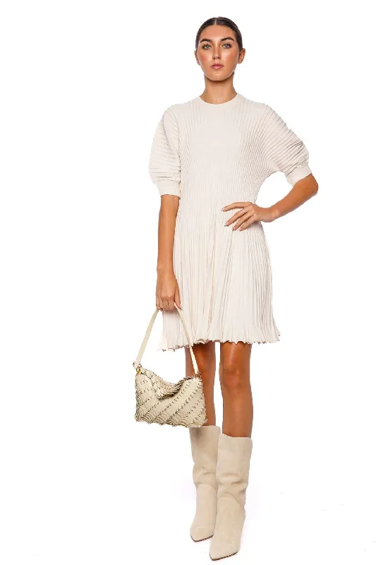Talie Ribbed Knit Puff Sleeve Mini Dress Casual High-Waist Mini Dress