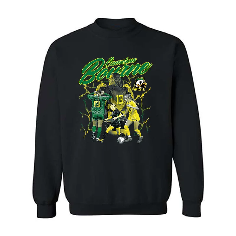 Oregon - NCAA Women's Soccer : Cameron Bourne - Player Collage Crewneck Sweatshirt Hoodie with Hem Frayed Vintage Worn