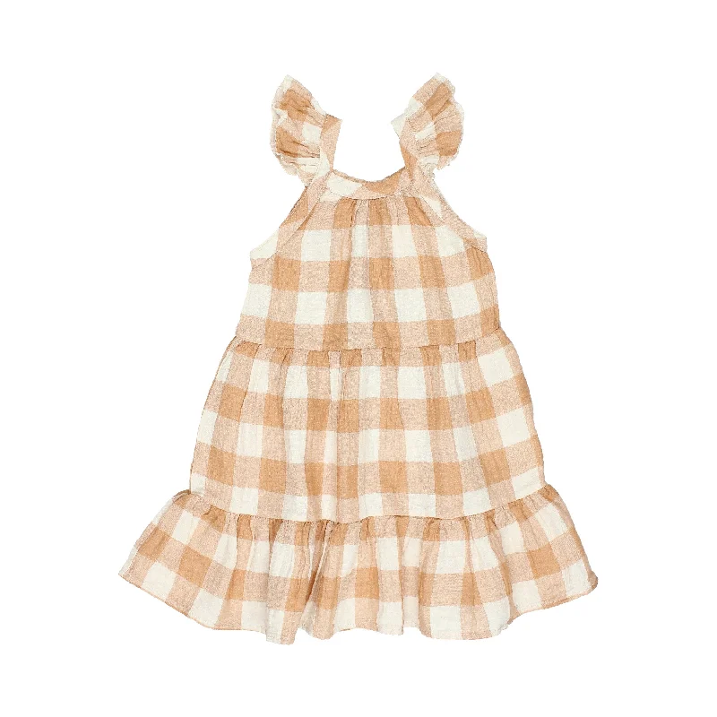 8005.GINGHAM DRESS USA-Caramel Tunics Fall fleece