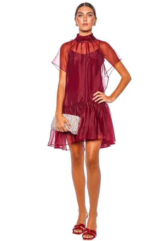 Beaux Oxblood Tiered Mini Dress Elegant Floral-Print Mini Dress