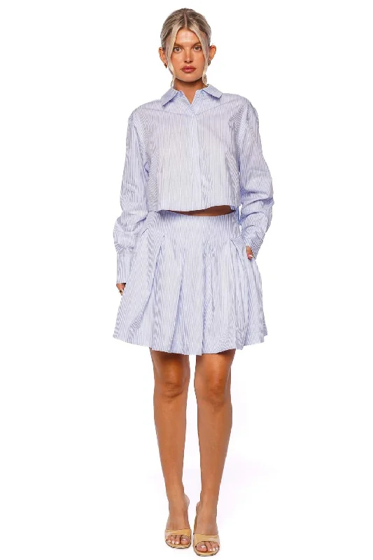 Callas Blue Stripe Pleated Mini Dress Comfortable Ruffle Mini Dress