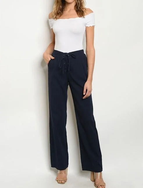 Navy Cotton Pants High fitted High-Waist Yoga Pants