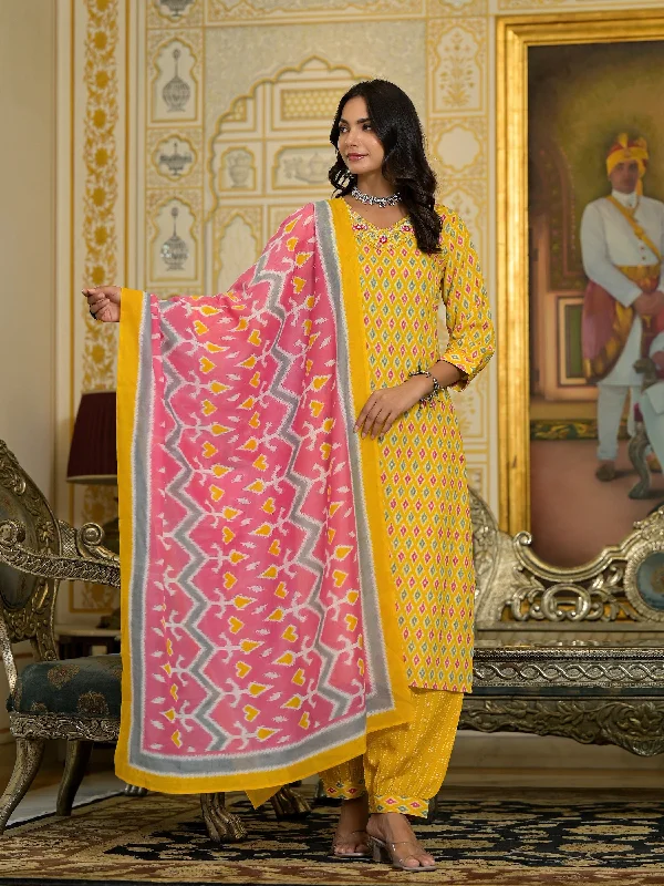 Indian Fashion Women Orange Embroidery Viscose Rayon Kurta, Pant And Dupatta Set Chic Capri Pants