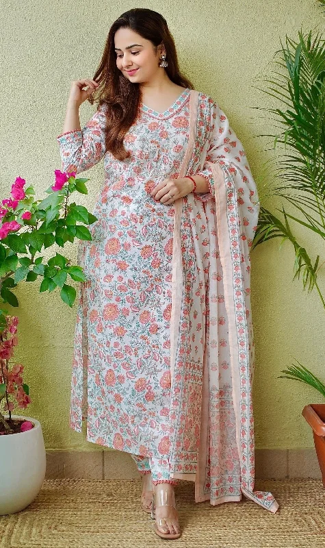 Indian Fashion Women Pink Embroidery Viscose Rayon Kurta, Pant And Dupatta Set Comfortable Denim Pants