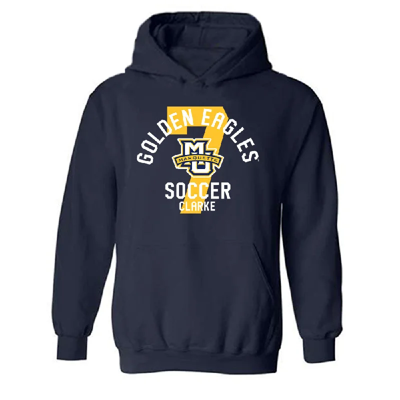 Marquette - NCAA Women's Soccer : Kiara Clarke - Classic Fashion Shersey Hooded Sweatshirt Hoodie with Metallic Shiny Futuristic