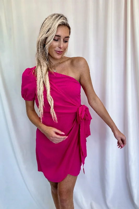 Fuchsia One Shoulder Mini Dress- FINAL SALE Trendy A-Line Mini Dress