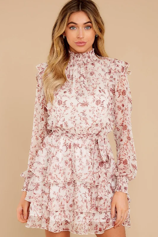 Melannie White Print Mini Dress Comfortable Shift Mini Dress