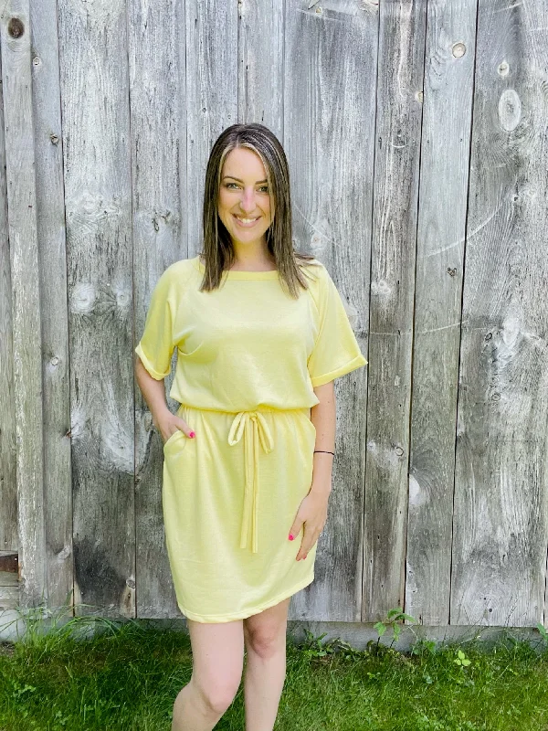 Cutest Ever Terry Drawstring Dress Square Neckline Feminine