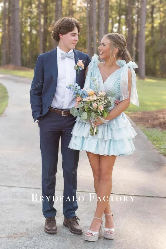Blue A-Line Layered Short Homecoming Prom Dress Tunics Vintage classic