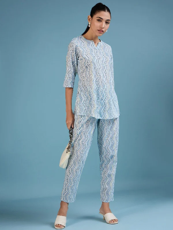 NOZ2TOZ Women Party Wear Flower Printed Co-Ord Set With Pant - White Classic Bootcut Trousers